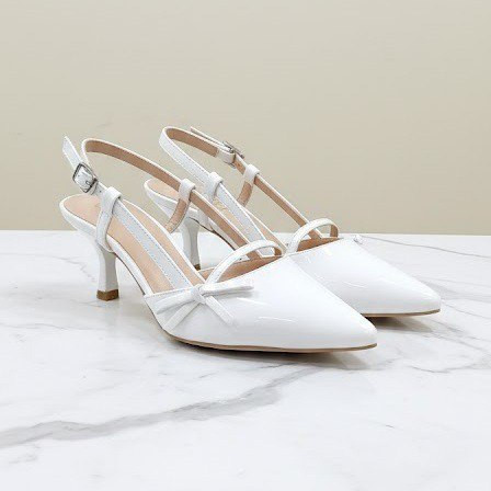 کفش مجلسی زنانه سفید پاشنه 5 سانت پاپیونی