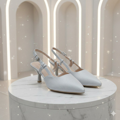 کفش مجلسی زنانه ساتن خطی نقره ای پاشنه 5 سانت